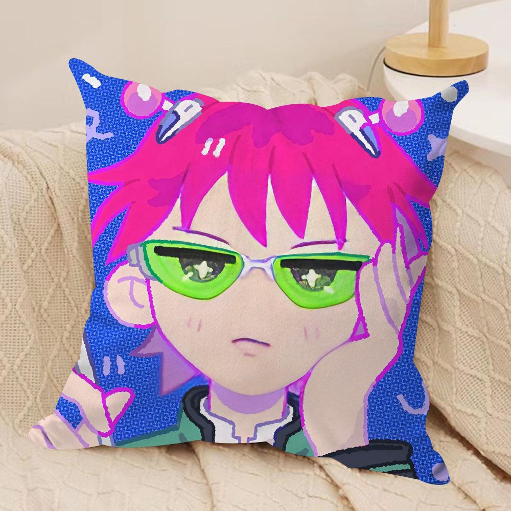 Anime S-SaikiS K Cushion Cover Silky Short Plush Sofa Pillow Cover Hidden Zipper Soft Dustproof Case for Home Decor