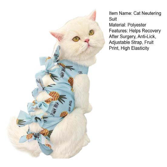Cat Neutering Suit Fruit Print Recovery Clothing Anti-Lick Jumpsuit After Surgery Adjustable Strap Soft Breathable Postoperative Care Clothes