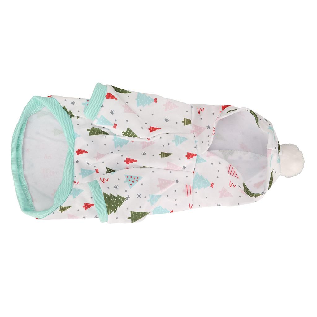 Bluza z kapturem dla psa Zielony nadruk choinki na białym Miękka zimowa Ciepła bluza dla małych do średnich