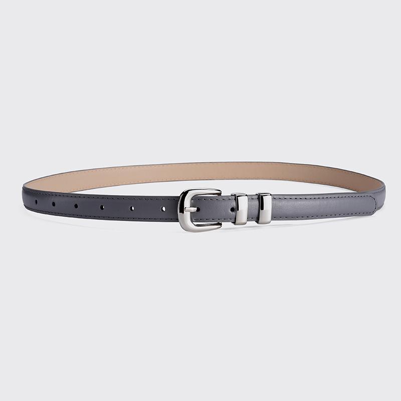 2024 Women's Candy Color Leather Belt with Silver Buckle - Fashionable Dress Accessory