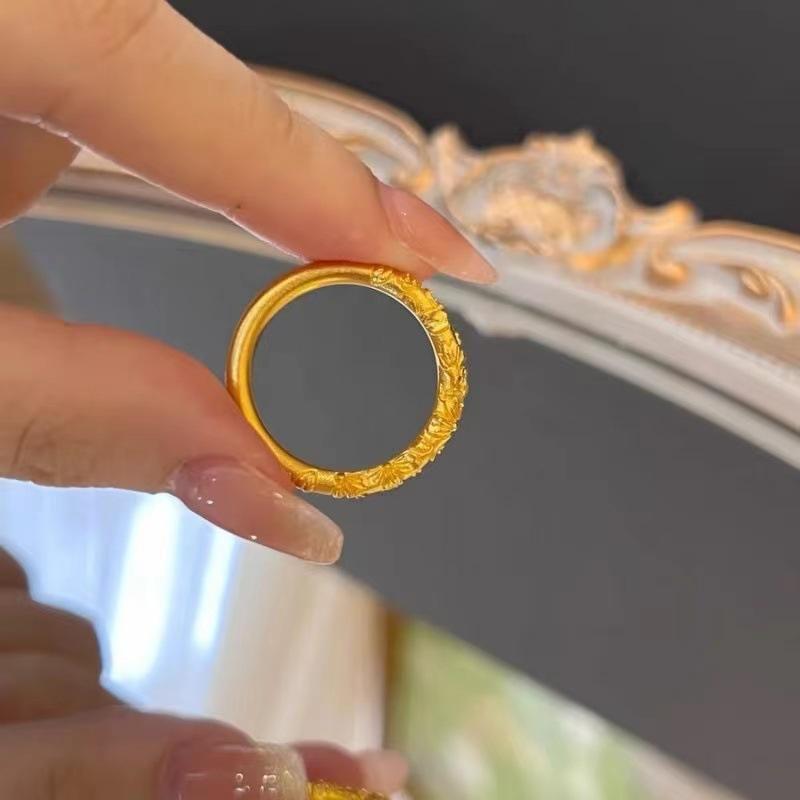 Engraved Plain Ring Women's New Chinese Niche Design Bauhinia Ring Fashion Versatile Same Jewelry