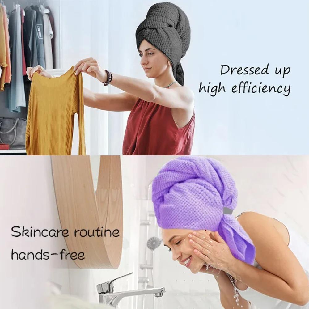 Toalha de cabelo em microfibra extra grande ultra absorvente com fecho de elástico, toalha de cabelo de secagem rápida tipo turbante