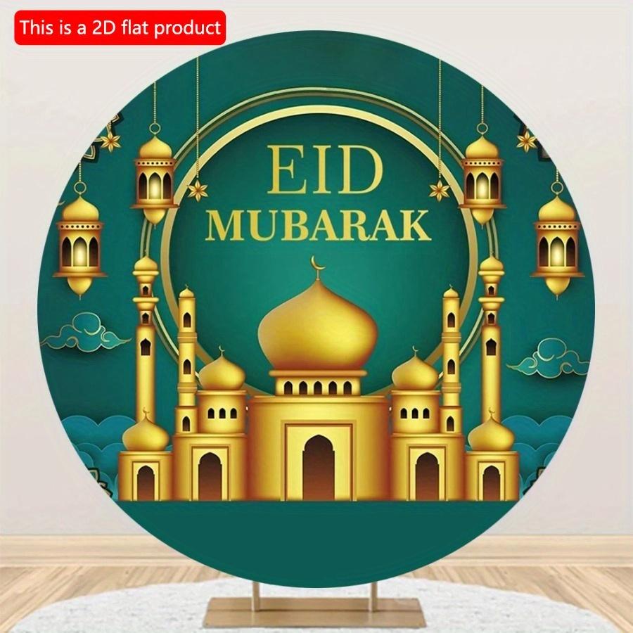 2D Flach 20cm 1Stück Eid Mubarak prächtige Moschee & Laternen Muster Gute Qualität Runder Holzanhänger, Grüner Retro verzierter Stil Eid Dekoration zum Feiern