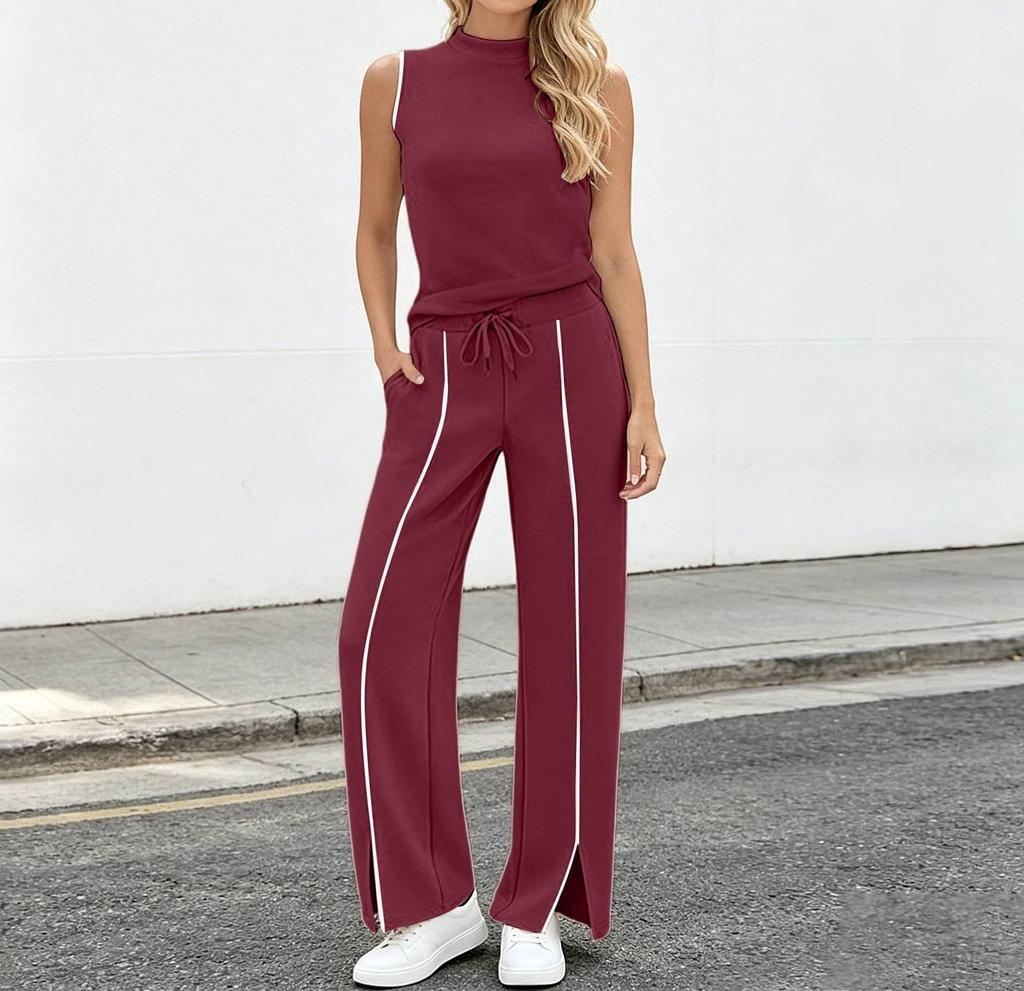 Women's 2-Piece Sleeveless Tank Top and Wide Leg Pant Set for Workout and Casual Wear