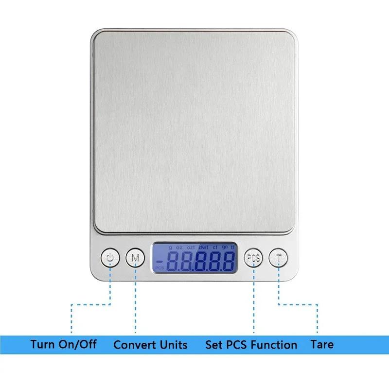 3Kg/500G 0.1g Digital Kitchen Scale Precision Scales Jewelry Weighing For Food Diet Postal Balance Measuring LCD Electronic
