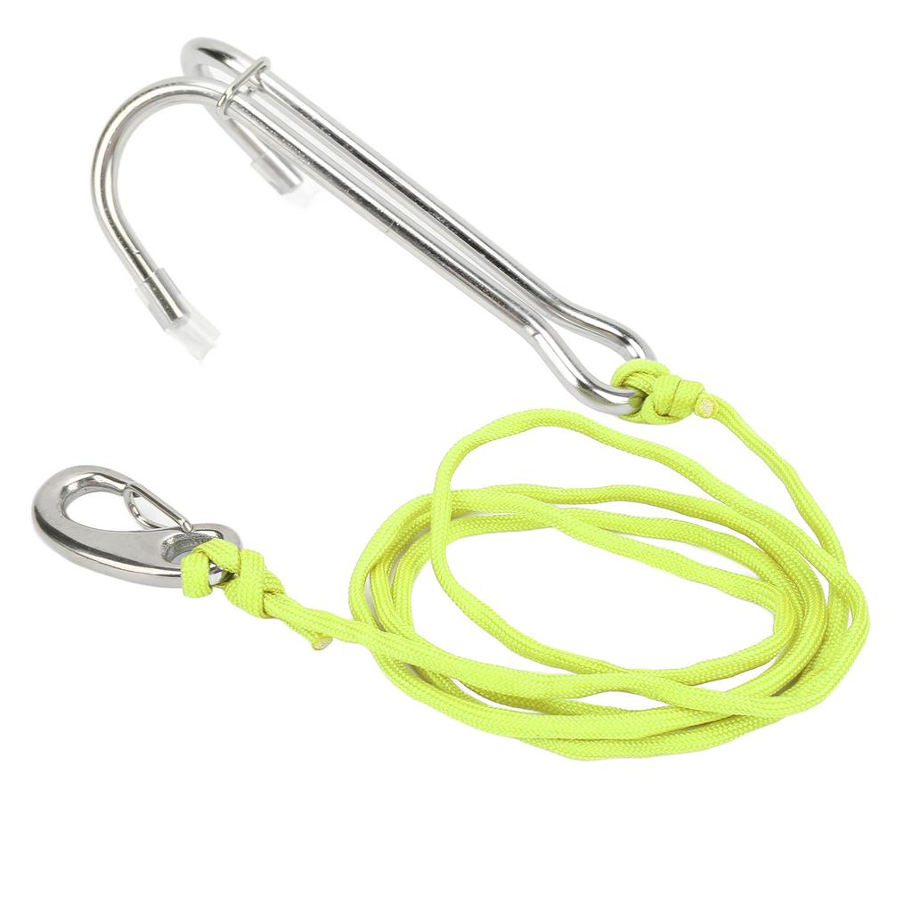 Diving Hooks Stainless Steel Double Reef Hook with Spiral Coil Lanyard for Underwater Activities