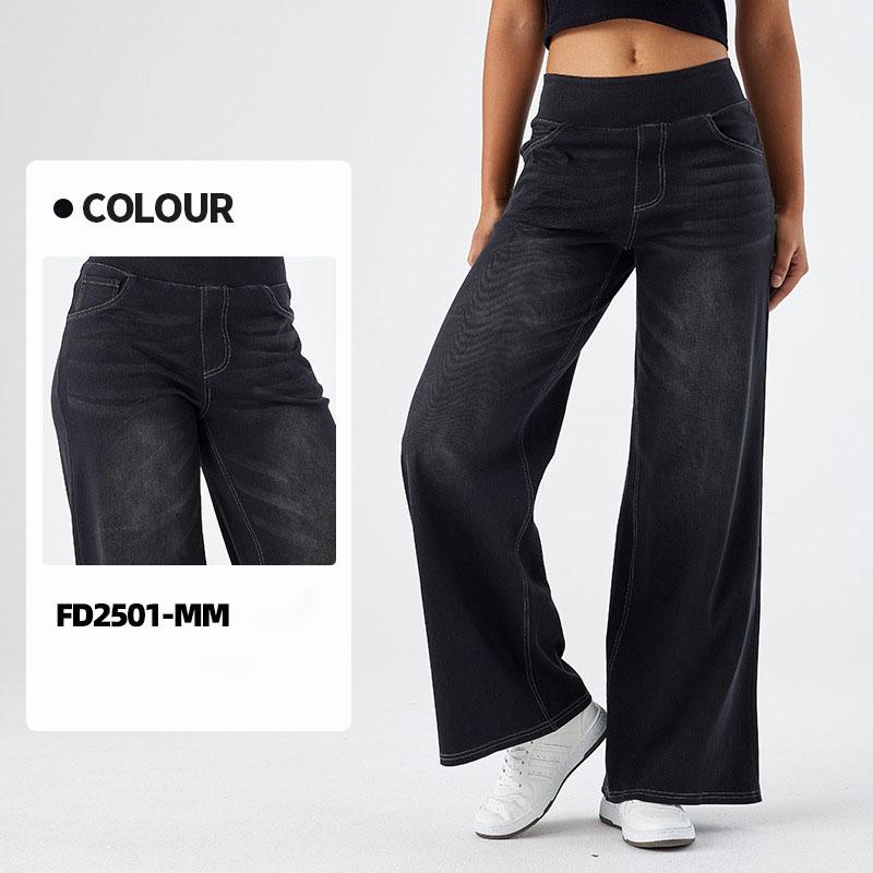 Casual Baggy Jeans Women's Elastic Waistband Wide Leg Jeans Elegant Slim Fit Denim Trousers American Retro Denim Palazzo Pants