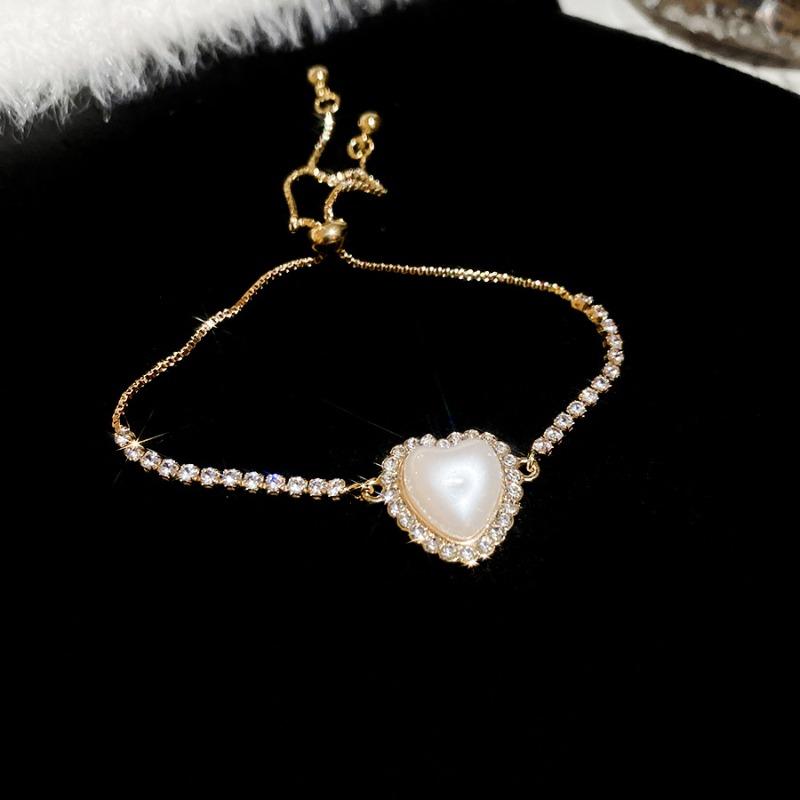 French diamond-set love geometric pearl bracelet elegant retro exquisite versatile bracelet light luxury high-end jewelry women