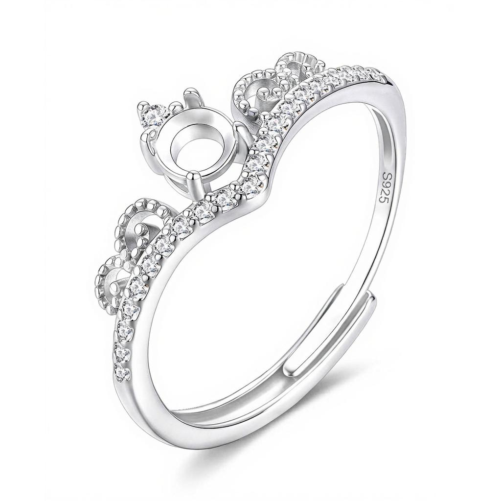 S925 Sterling Silver 4mm DIY Moissanite Princess Crown Ring