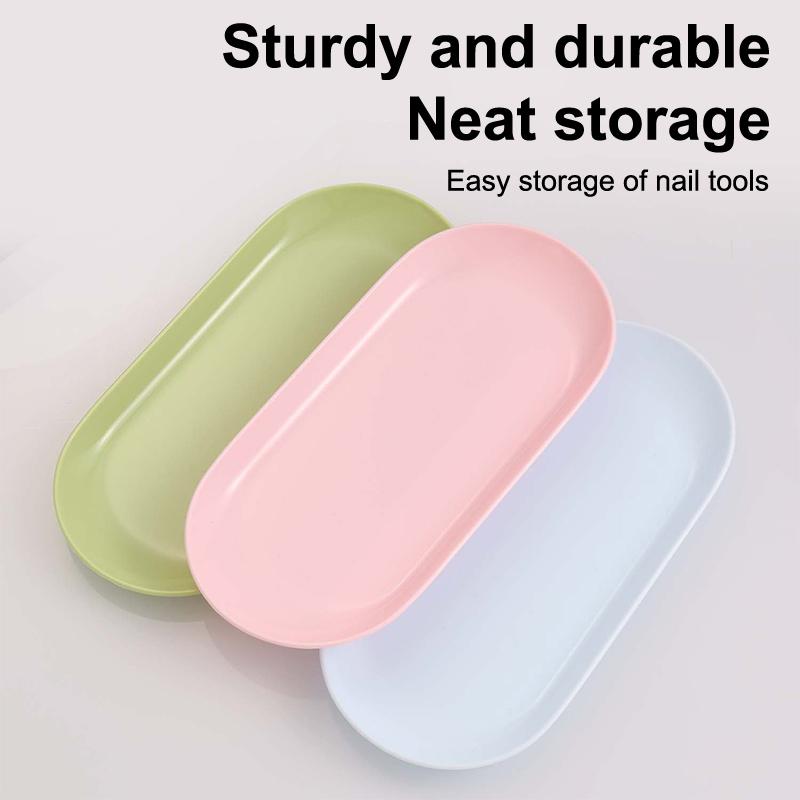 Plastic Cosmetic Storage Tray Nail Art Equipment Plate Nail Art Tray Oval Manicure Tweezers Storage Tray Fake Nail Tray Tool