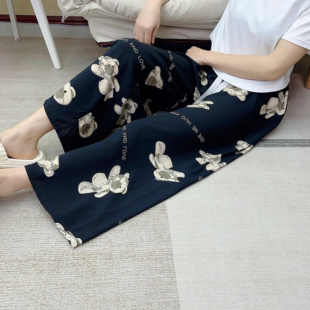 Summer Thin Cotton Rayon Ultra-Light Puff Wide Leg Ankle Pants for Women  Home Pants Plus Size Artificial Cotton Pants