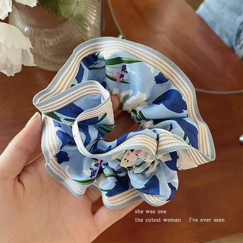 Korean Floral Print Scrunchies Fashion Hairband Hair Rope for Ponytail Holder Elastic Hair Band Sweet Hair Ties Hair Accessories