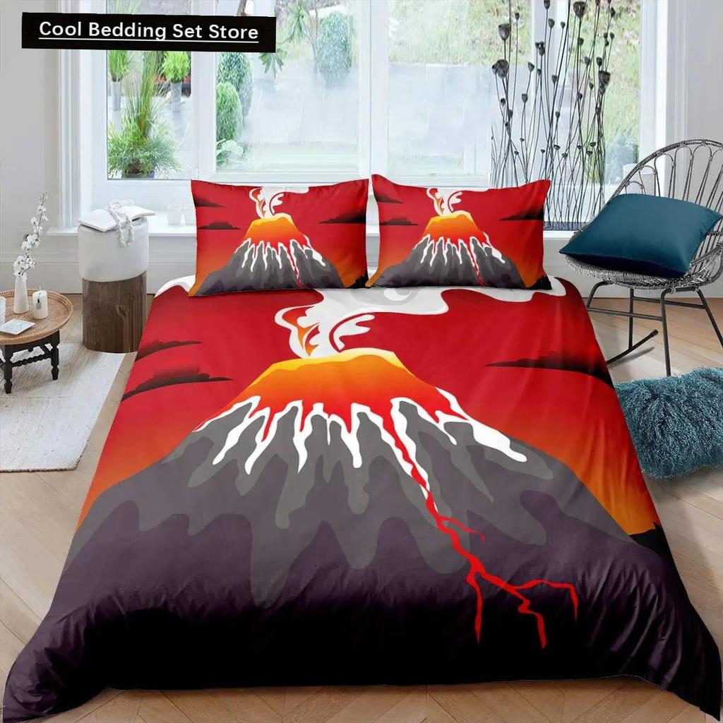 Comforter Volcano King Queen Eruption Lava Bedding Set For Kids Teens Adults Natural Disaster Molten Polyester