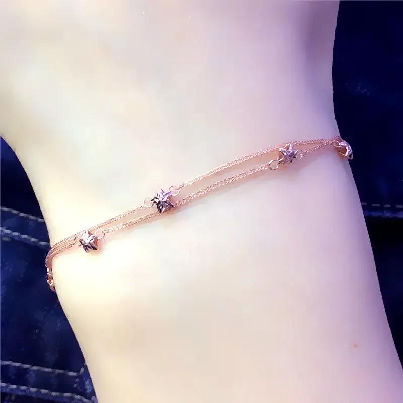 Creative pentagram chain bangles for women exquisite copper plated rose gold bracelets wedding Zircon