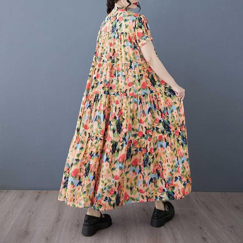 2025 Summer New Women Loose Large Size Fashion Printing Slim Long Big Swing Skirt