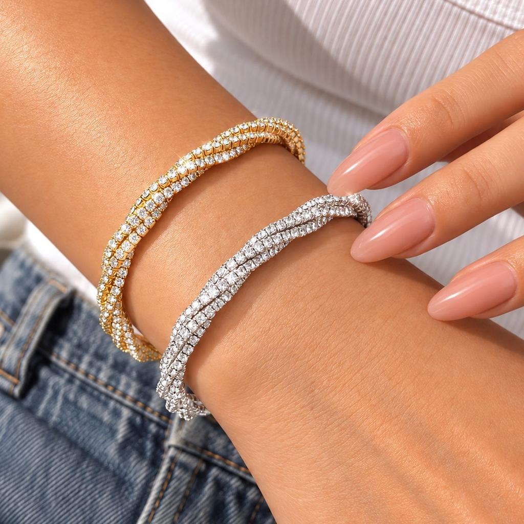 Copper Diamond Tennis Bracelet Fashion Light Luxury Multi-layer Winding Square Couple Bracelet