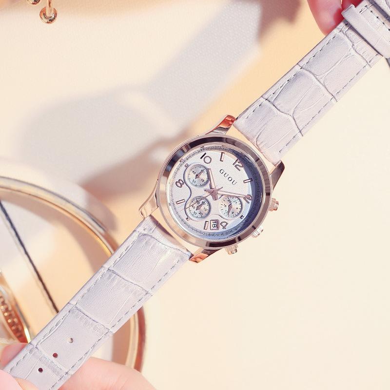 Genuine Leather Watch Casual Retro Fashion Three Eyes with Calendar Large Dial Fashion Women's Watch