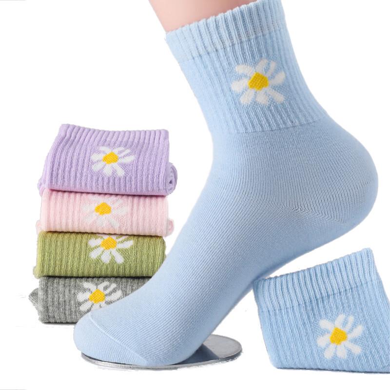LangSha Women s 7A Antibacterial Mid-Calf Cotton Socks One Size (34-39)