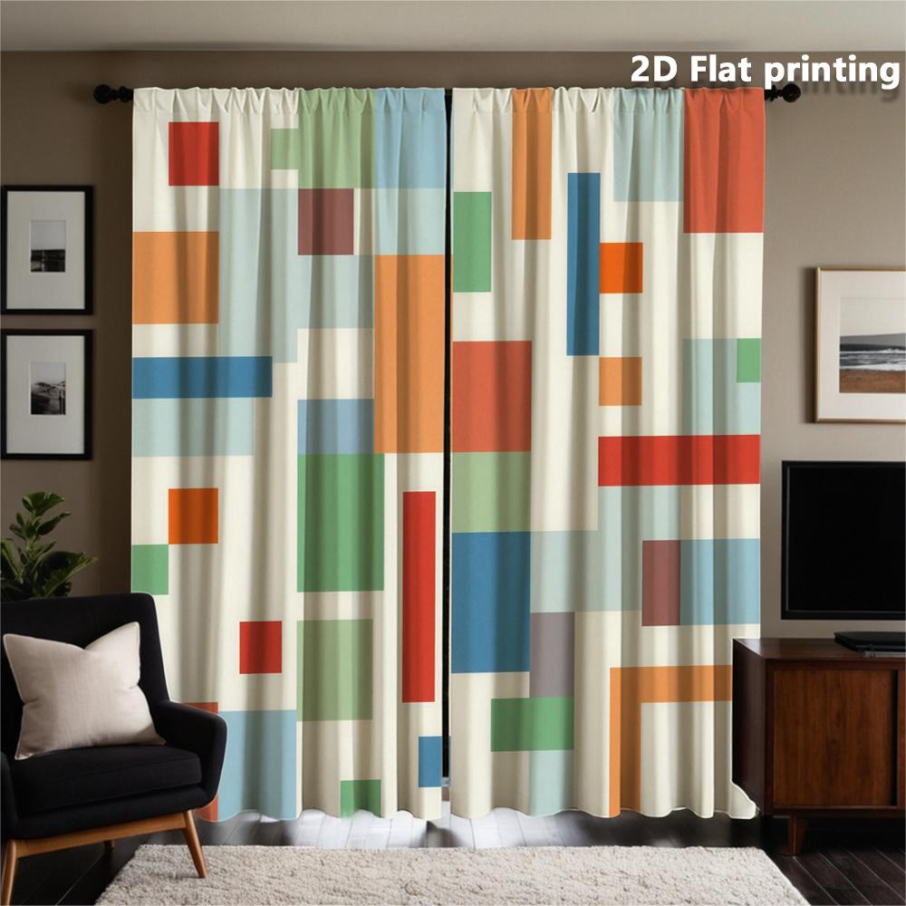 2pc Contemporary Abstract Geometric Print Curtains for Living Room Modern Home Decor Window Drapes Panel Blinds