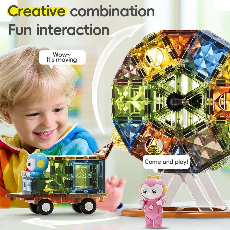 87 PCS Magnetic Tiles Set, 3D Magnetic Building Blocks STEM Educational Toys with Light-Up Tiles, Construction Toys for Boys Girls Kids Ages 3+