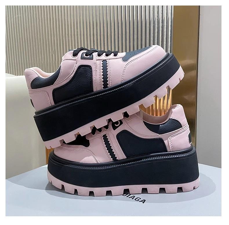 

2025 muffin thick baseplate shoes 2025 new female trend versatile bread little white shoes super fire black and white panda shoes versatile 40 розовый