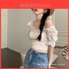 French Style Off Shoulder Lace Short Sleeve Shirt For Women With 3d Embroidery And Slim Fit