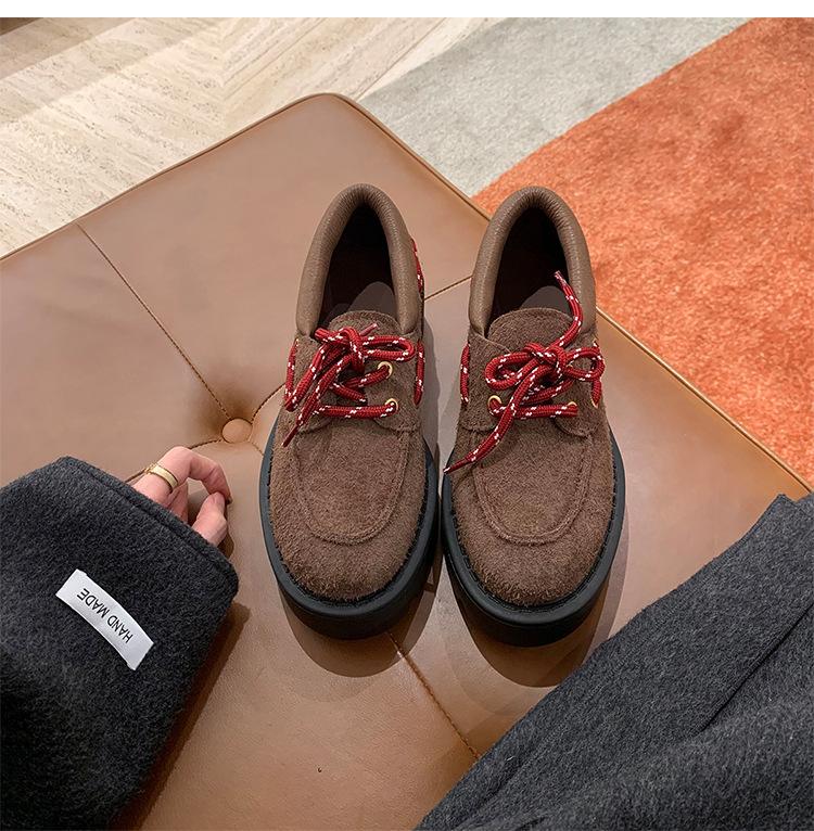 Cowhide Version~ Genuine Leather Matte Brown Loafers Women's Platform JK Small Leather Shoes Socks with Single Shoes Retro Trend