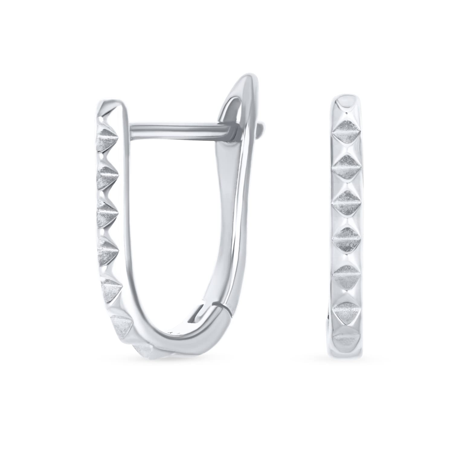 

Modern Geometric Danity Mini Spike Huggie U Shape Hoop Earrings for Women Teens Men 14K Yellow Gold Plated Sterling Silver .925