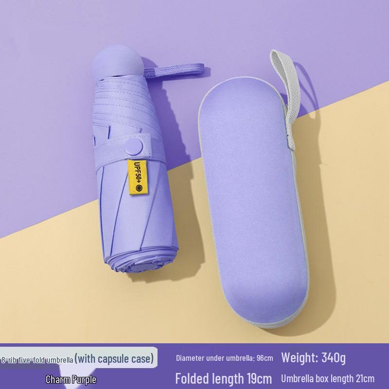 Women's Dual-Use Mini Umbrella: Compact Five-Fold Design, Thickened Fabric, Black Glue for UV Protection, Custom Logo Option