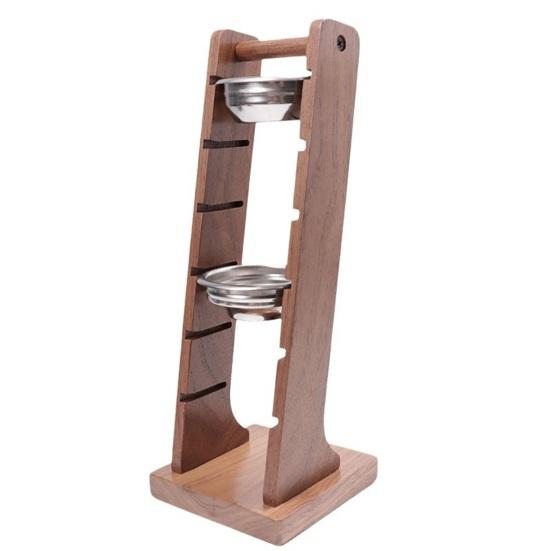 Wood Espresso Portafilter Holder with 3 Slots Universal Stand for 51/53/58mm Espresso Baskets Compact Countertop Organizer