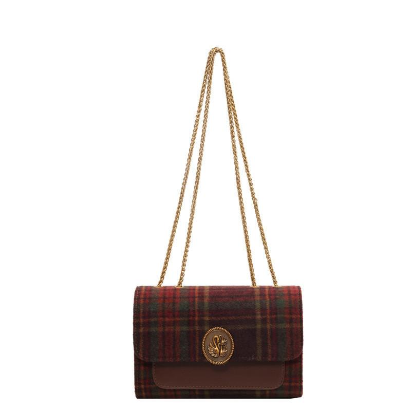 Red Plaid Woolen Bag Fashionable Simple Style Exquisite Commuter Urban Trend Ladies Crossbody Bag