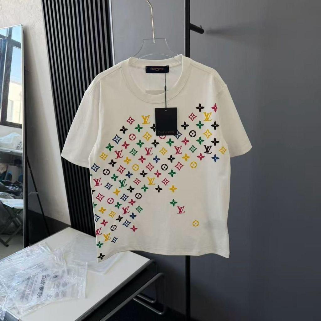 2026 Oversized tričko s potiskem monogramu, Celoplošný vzor, Lehké unisex tričko pro pár
