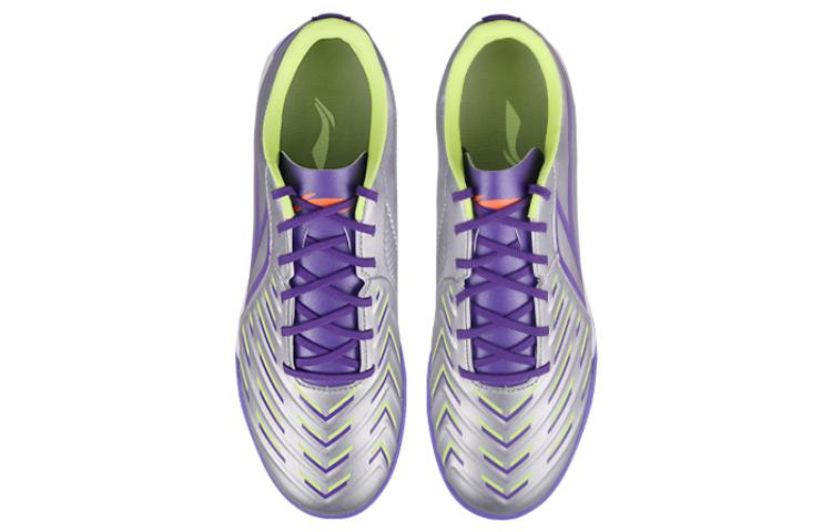 Li Ning TF Turf Synthetic Leather Cushioning, Wear Resistant Soccer Shoes Men's Silver Purple YSTT031-5