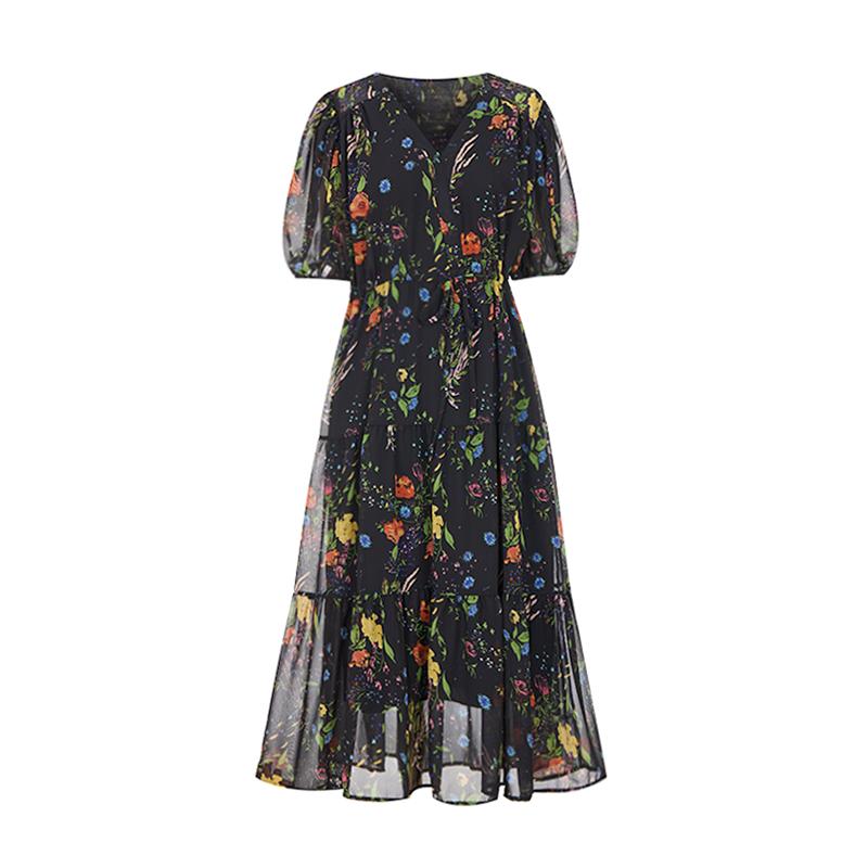 Sally Colorful Flower Chiffon Long Dress_I6B-Cop034