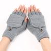 WTEMPO Solid Color Woolen Warm Flip Gloves Men's Women's Autumn Winter Half Finger Gloves Student Writing Exposed Finger Knitted Gloves