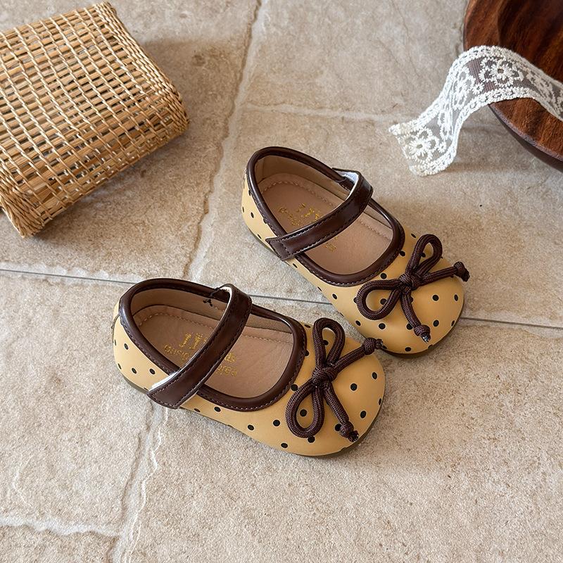 Girls' Korean-style Ballet Flats with a Bow detail2026Spring and Autumn New Soft Sole Slip-On Loafers Leather Shoes