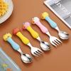 304 Stainless Steel Baby Tableware Set - Includes Spoon, Fork, Anti-Fall Cute Cartoon Chopsticks for Kids