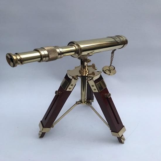 25.4 cm Nautical Marine Spyglass Brass Telescope On Wooden Tripod Stand