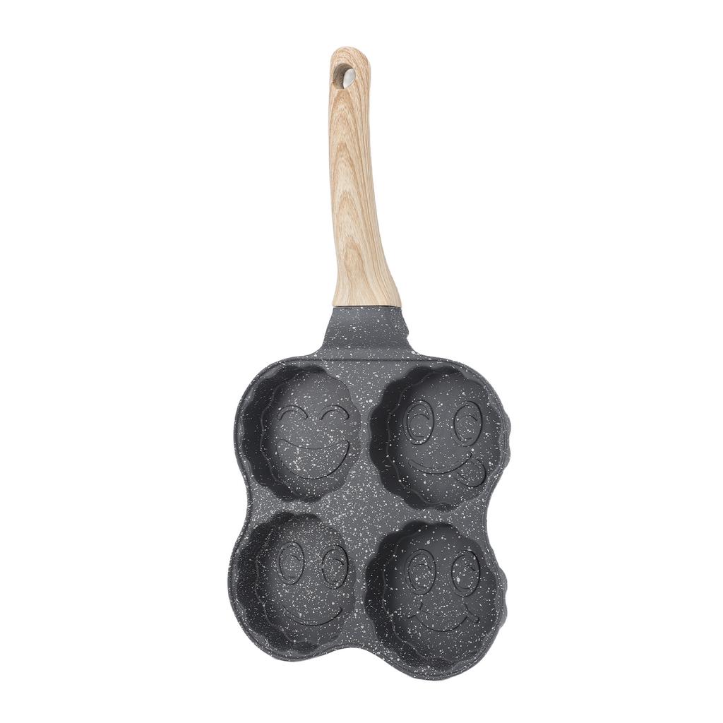 Aluminum 4 Cup Egg Frying Pan Non Stick Egg Cooker Pan Pancake Pan Easy Clean Wooden Handle For Gas Stove Induction Cookware