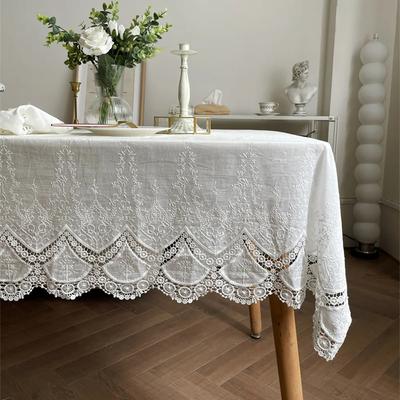 Weiße Tischdecke mit Stickerei aus Spitze und Blumen für die Dekoration von Zuhause, Hochzeiten und Partys, 100 % Baumwolle, Tischdecke, luxuriöse Tischdecke