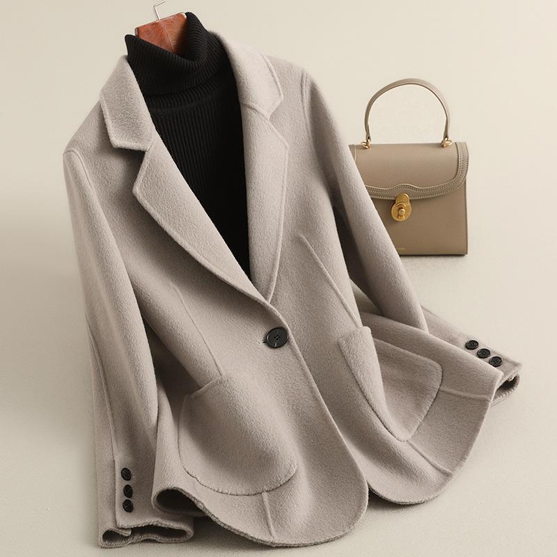 Autumn New Double-sided Wool Short Small Suit Coat Slim-fitting High-end Small Woolen Coat Women
