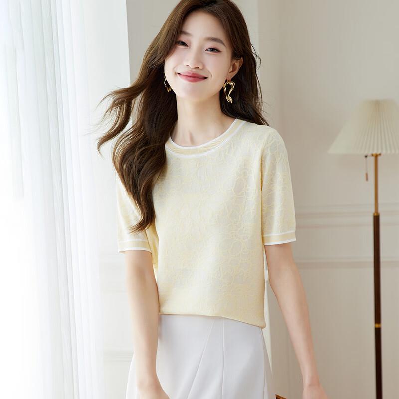 

Srcr Women s Silk Blend Lace Crochet Short Sleeve T-Shirt XL