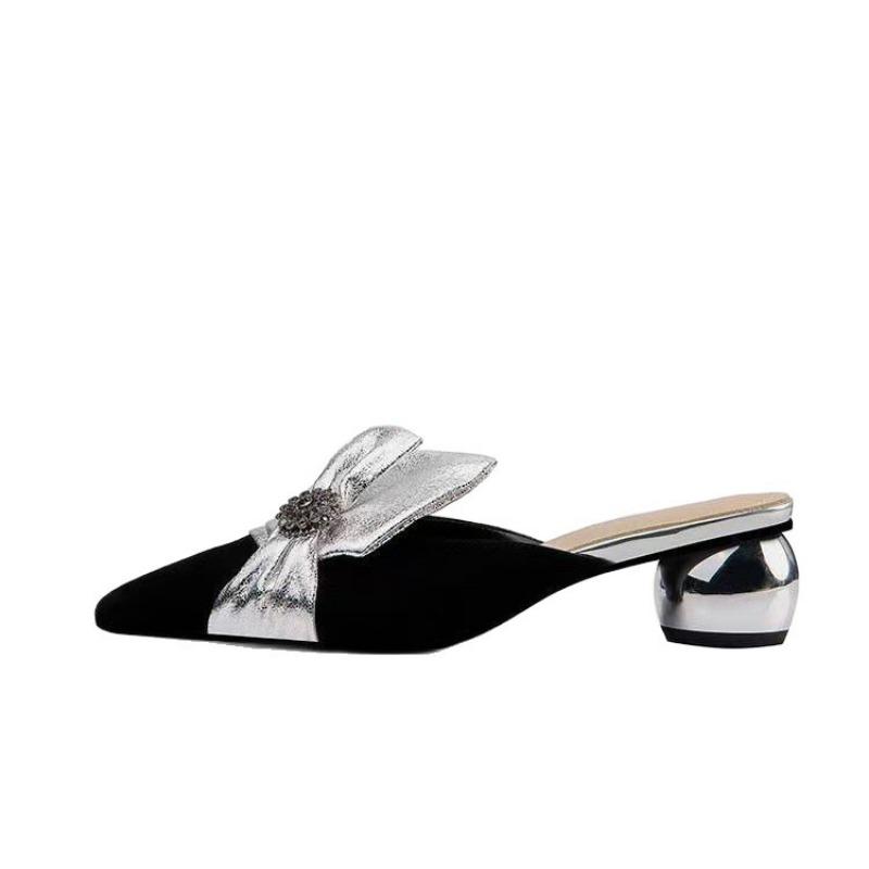 Baotou half slippers women's middle heel summer new fashion outer wear sandals women's thick heel pointed women's slippers