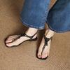 Fashion NEW Summer Women Sandals Split Leather Shoes for Women Open Toe Low Heel Shoes Retro Rivet Tassel Sandals Buckle Strap Flip-flop