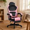 Ergonomická herní židle v Kawaii stylu (Růžová a Černá) s výsuvnou opěrkou nohou a bederní opěrkou – Všestranné pro domácí kancelář a relaxační přestávky.