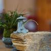 Mini Fisherman Statue Aquarium Sitting Fishing Figurine Asian Zen Decoration Sandstone Vintage