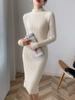 Women Mock Neck Solid Slim Sweater Dress Long Sleeve Knit Sexy Bodycon Dress Basic Casual Dress for Women Autumn Winter