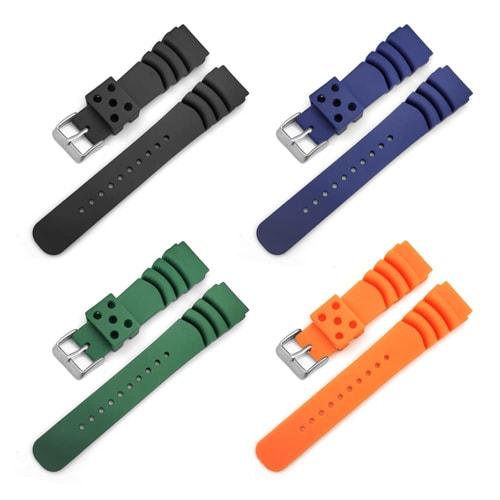 Seiko Replacement Watch Band, Black/Orange/Green/Navy, 20mm/22mm Width, Diving Waterproof Rubber Strap, DAL0BP, for SKA293J2 and SKA291J1 (Navy, 22mm)