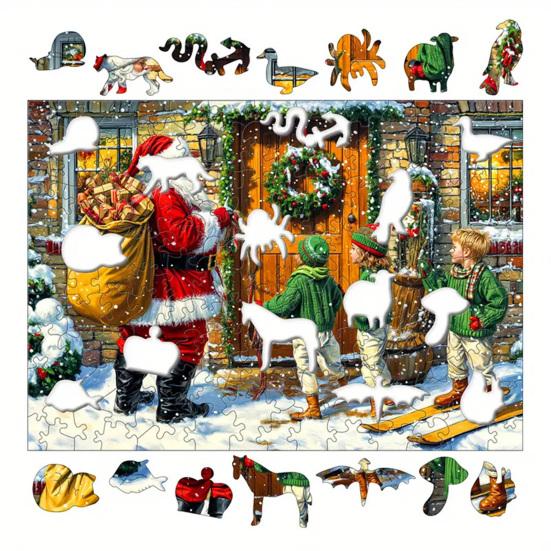 1 Set Puzzle din Lemn de Crăciun Vacanță de Iarnă Moș Crăciun Reni Sanie Puzzle Jucărie Educativă Decor pentru Casă