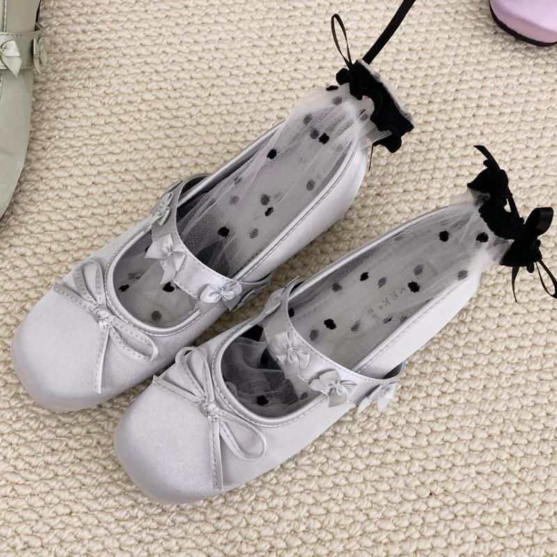 Fashion Fashion Shallow Bow Flat Sandals Women Higher Quality Satin Round Toe Designer Mary Jane Shoes Women Soft Sole Dress Ballet Shoe